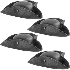 4 Pcs Faux Leather Pirate Hat Black Tricorn Hat Halloween Colonial Hat for Adult Halloween Cosplay Pirate Theme Party Dress up