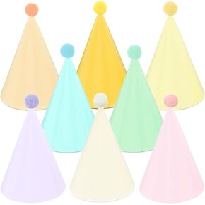 24 Pack Birthday Party Hats,8 Colors Cone Party Hat for Kids Adults Pets, Pastel Rainbow Paper Hats for Birthday, Baby Shower, Anniversary, Housewarming Party