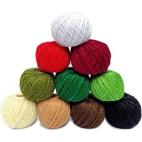 KGS Crochet Thread Cotton Yarn Balls | 10 Balls | 10 Grams Each Ball | Total 100 Grams of Pearl Cotton Thread for Crocheting, Hardanger, Cross Stitch, Needlepoint Hand Embroidery (Whimsical Pastels)