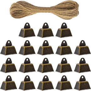 MrMrKura 9Pcs Vintage Bronze Tin Jingle Bells (1.46 X 1inches) Jingle Bells for Crafts Cow Bell Bells on Jute Rope Christmas Bells for Decoration for Dog Potty Training