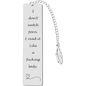 Metal Bookmark Gift,Engraved 'I Don't Watch Porn.I Read it Like a Fking Lady' Stainless Steel Leaf Pendant Book Mark with Exquisite Gift Box for Women Men Friends Teacher Classmate Book Lovers