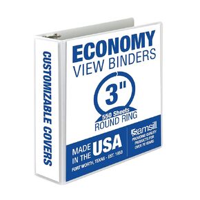 Samsill 3 Inch 3 Ring Binder, Made in USA, Economy Round Ring, Clear View Cover, 550 Sheet Capacity - for School, Home, Office - Pearl White