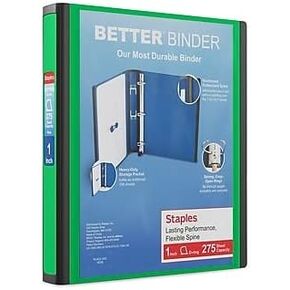 Staples 1-inch 3-Ring Better Binder, Green, 3/Pack (ST55845-CCVS)