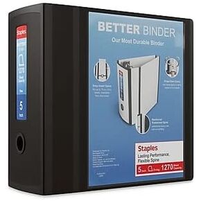 Staples 5-inch 3-Ring Better Binder, Black, 2/Pack (ST55821-CCVS)