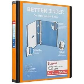 Staples 1-inch 3-Ring Better Binder, Orange, 3/Pack (ST55841-CCVS)