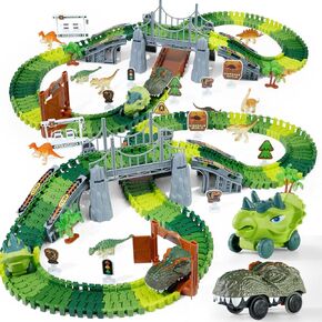 Dinosaur Toys, Dinosaur Race Track for Kids 3-5, Flexible Train Track Playset with Dinos & Cars, Toddler Toys for Ages 3 4 5 6 7 8 9 Year Old Boys Girls, Party Favor Birthday Gift
