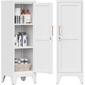 Bestoo Metal Cabinet, 46" H Metal Storage Locker with Locking Door and 2 Adjustable Shelves, Small Locker Cabinets for Office Garage School Gym (1 Door, White)
