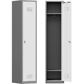 71'' Metal Locker with Keys for School,Gym,3 Tier Steel Office Storage Locker with Hook,Tall Cabinet for Employees (Gray, 1-Door)