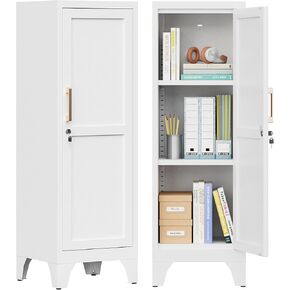 Metal Locker Storage Cabinet with Lock,Metal Cabinet Home Office Storage Cabinets with Doors and Shelves for Employees,School,Garage, Office, Gym, Home-Assembly Required(White)