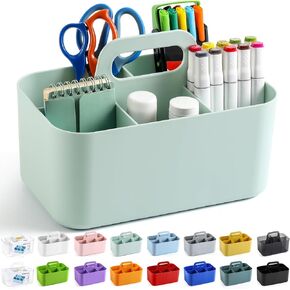 Multiuse Caddy Organizer with Handle - Stackable Plastic Tote Bin - Art Craft Supplies, Office, Desk, Stationery Pen Holder, Kitchen, Utensil, Makeup, Bathroom, Shower, Cleaning, Dorm Organizer - Grey