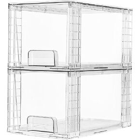 Vtopmart 4 Pack Large Stackable Storage Drawers,Easily Assemble Acrylic Bathroom Closet Undersink Organizers and Storage,Plastic Bins for Kitchen Cabinets,Pantry,Makeup,Medicine Organization