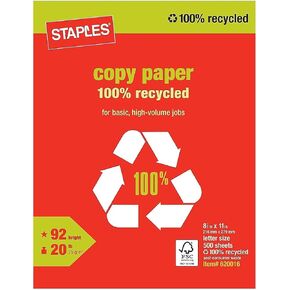 Staples 100% Recycled Copy Fax Laser Inkjet Printer Paper, Bright White, 500 Sheets