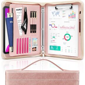 Padfolio Portfolio Organizer Binder with Zipper and Hidden Handle, PU Leather Portfolio Folder for Documents, Business Card Holder, Notepad Padfolio for Men&Women (Black)