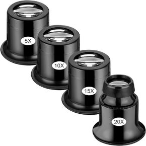 4 Pcs Jewelers Loupe Portable Monocular Magnifier Jewelers Eye Loupe Set 5X/10X/15X/20X Handheld Magnifier Optics Lens Loupes Magnifying Glass Eye Loops for Watch Repair Gem Diamond Stamp