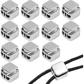 12pcs Heavy Duty Cord Locks, Double Hole Metal Press Fastener End Stopper Toggles Slider Draw String Clip for Lanyard Paracord Pants Shoelaces Drawstrings (Black)