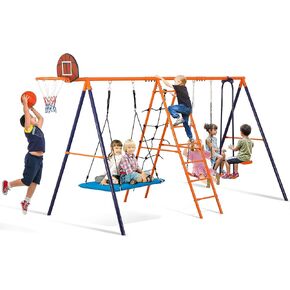 Nova Microdermabrasion Outdoor Swing Sets for Backyard, 440lbs Load Capacity Swing Stand with 2 Seats and 1 Glider, Heavy Duty A-Frame Metal Outdoor Swing Set for Kids