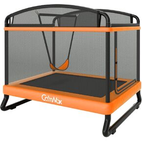 6FT Rectangle Toddler Trampoline with Swing & Horizontal Bar, Enclosure Safety Net, ASTM Approved – Indoor/Outdoor Kids Trampoline