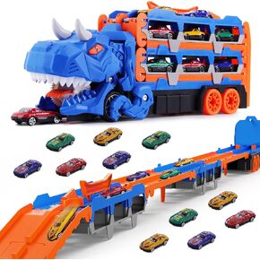 ألعاب سباق الديناصورات للأطفال 3-5 ، ألعاب شاحنات Monster مع 8 سيارات سباق Diecast ، شاحنة نقل النقل للأطفال الصغار 2-8 سنوات للأطفال الأولاد فتيات هدايا (الأزرق)
