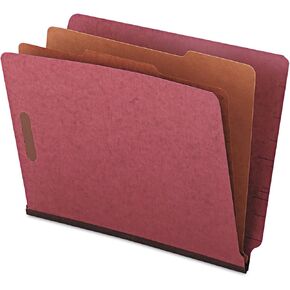 Universal Red Pressboard End Tab Classification Folders, 2" Expansion, 2 Dividers, 6 Fasteners, Letter Size, Red Exterior, 10/Box