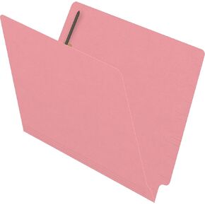 11 pt Color Folders, Full Cut 2-Ply End Tab, Letter Size, Fasteners Pos #1 & #3, Pink (Box of 50)