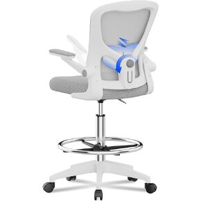 FLEXISPOT Upgraded Drafting Chair Tall Office Chair with 2D Lumbar,3D Flip-up Armrest,Standing Desk Chair with Breathable Mesh Adjustable Foot Ring Stool BIFMA Certified for Home Office,Drawing,Black