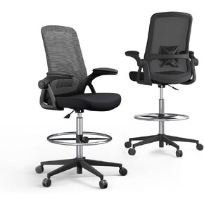 Drafting Chair Mesh Tall Office Chair Barstool Height Office Ergonomic Computer Standing Desk Chair Swivel Work Height Adjustable Task Chair with Foot Ring Comfortable Armrests