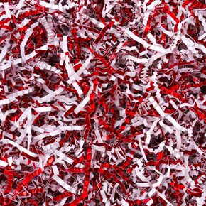 Ottwlli 150 Grams Red & White Crinkle Cut Paper Shred Filler Metallic Iridescent Gift Boxes Filler Gift Wrapping Gift Basket Filler for Gift Wrapping & Basket Filling Easter Grass