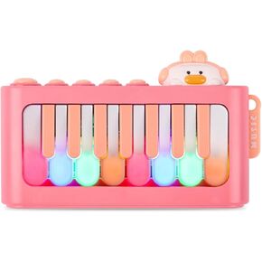 FOKI Portable Light Up Baby Piano Keyboard Toy for Kids 1-5, Travel Musical Learning Toy with 8 Instrument Sounds, Toddler Gift for Girls & Boys (Pink)