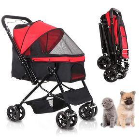 3 Wheels Pet Stroller for Dogs & Cats - Foldable Jogger with Storage Basket & Waterproof Puppy Carrier, Blue