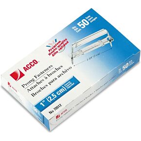 Premium Two-Piece Paper File Fasteners, 1" Capacity, 50 per Box [Set of 2]
