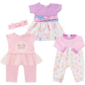 Baby Doll Clothes, 3 Set 18 Inch Doll Girl Clothes and Accessories 5 Pcs Include Jumpsuits Skirt Headband Top and Pants (No Dolls)
