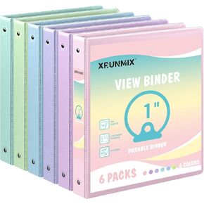 1-inch 3-Ring Binder with Pockets, Basic Binders 1'' Pastel Color Binders, Holds Letter Size 8.5'' x 11'',200 Sheet Capacity, Bundle 6 Pack for Back to School (1-Inch)