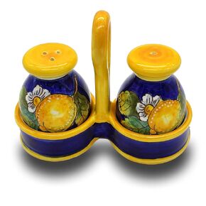 Italian Ceramic Salt and Pepper shakers Lemon Blue - Hand Painted Made in ITALY Tuscany - Italian Pottery salt and peppers holder - Home Decor Ceramics white seasons