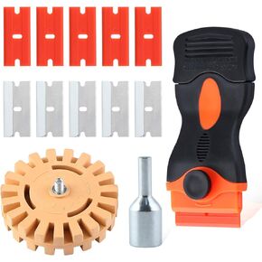 Decal Remover Eraser Wheel with Razor Blade Scraper and 10 Pcs Blades, 4-Inch Rubber Wheel Sticker Remover with Drill Adaptor, Adhesive Remover for Cars, RVs, Trucks, Boats, Windows, Metal