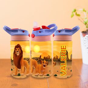 Personalized Movies Kids Water Bottle 12oz Insulated Tumbler with Lid and Custom Name (LON KING BOY)