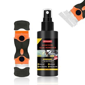 100ml Adhesive Remover for Cars, Car Sticker Remover Spray, Sticker Glue Remover with Plastic Razor Blade Scraper for Rapidly Removes Labels, Sticker, Glue
