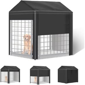 Outdoor Dog Kennel Cover 8'Dx4'Wx6'H Black Heavy-Duty Waterproof Dog Kennels Cover - Length-Adjustable Large Dog Kennel Covers （Cover Only）