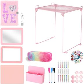 25PCS Locker Organizer Accessories, Pink Locker Accessories Kit, Locker Decorations, Magnetic Locker Accessories Set, Locker Decor, Back to School Essentials, with Locker Shelf, Secret Notebook, etc.