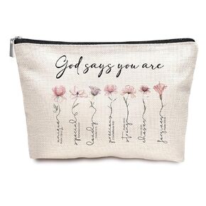 God Says You Are Cosmetic Bag, Inspirational Bible Verse Makeup Bag for Women,