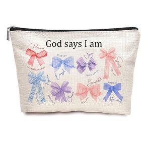 God Says I Am Cosmetic Bag, Inspirational Bible Verse Makeup Bag for Women,