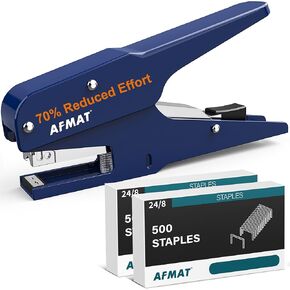 AFMAT Effortless Plier Stapler, Metal 50 Sheet Stapling Plier, 15000+ Stapling Times, with Staples & Reload Button, Handheld Stapler Heavy Duty, Space Save Size, Good for Office, Home, School, Black