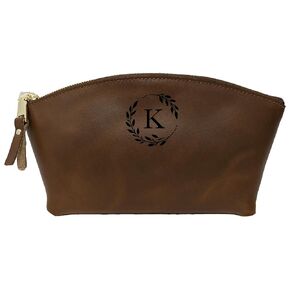Personalized Leather Makeup Bag for Women | Customized Cosmetic Bag | Engraved Cosmetic Organizer Purse Christmas Gift (Caramel)