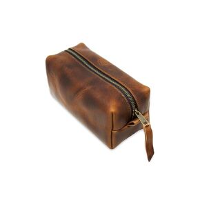 Men's Travel Toiletry Bag in Full-Grain Leather Portable Kit for Shaving and Grooming Supplies, Monogrammed Cosmetic Organizer Zippered Bathroom Pouch Case with Handle - Gift for Men and Women