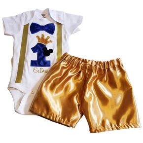 1st 2nd Birthday MICKEY Blue gold baby boy birthday smash cake prince king onesie bodysuit smash cake