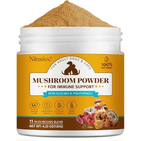 Organic Mushroom Supplement Powder for Dogs & Cats – 11 Mushroom Complex with Turkey Tail, Reishi & Cordyceps, Supports Lipoma, Lumps & Bumps Relief, Immune & Skin Health, 120g