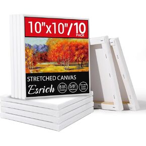 ESRICH 10x10 Stretched Canvas for Painting, 10 Pack Square Canvas for Painting Primed Acid-Free Framed Blank Canvas, Art Canvases for Beginners & Artists to Paint Oil, Acrylic, Pouring Painting.