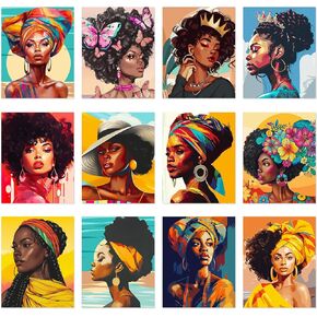 Ctosree 12 Pcs Pre Drawn Canvas for Painting for Adults Sip and Paint Party Kit Pre Printed Canvas Bulk for DIY Art Party Favors Adult's Date Night(Stylish Lady,8 x 10 Inch)