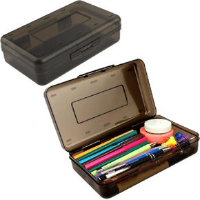 Pencil Box, Clear Pencil Case, Large Capacity Plastic Hard Pencils Case Crayon Box with Snap-Tight Lid Stackable for Kids Adult Student Pens Pencils School Supplies Storage Office Supplies, Blue