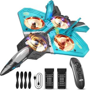 4DRC V17 Foam Remote Control Airplanes RC Planes for Kids Adults 4-7 8-16, RC Airplane Fighter Jet with Light, 360° Flip Fighter Jet Toy, Gravity Sensing, Stunt Roll, Airplane Toy Gifts for Kids Boys