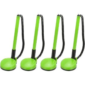 PATIKIL 4 Pcs Secure Pen with Adhesive Chain and Security Pen Holder, Reception Counter Pens Desktop Pen Black Ink Refills for Desk Workplace Office Home Supplies, Round Base, Red